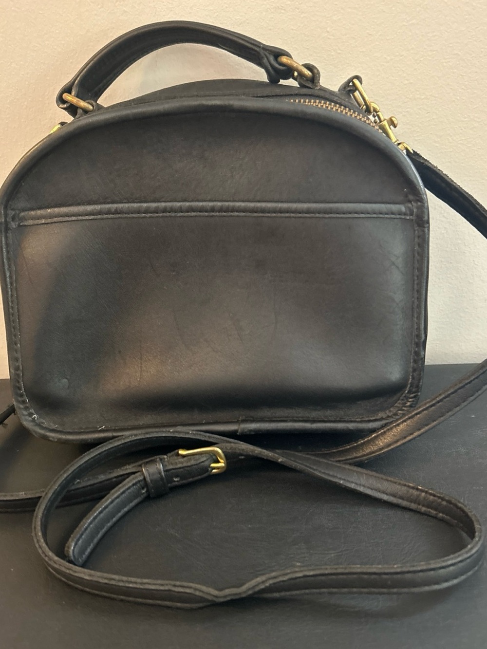 Coach Vintage 90’s Lunchbox Black Leather Crossbody with Gold-Tone Hardware 1991